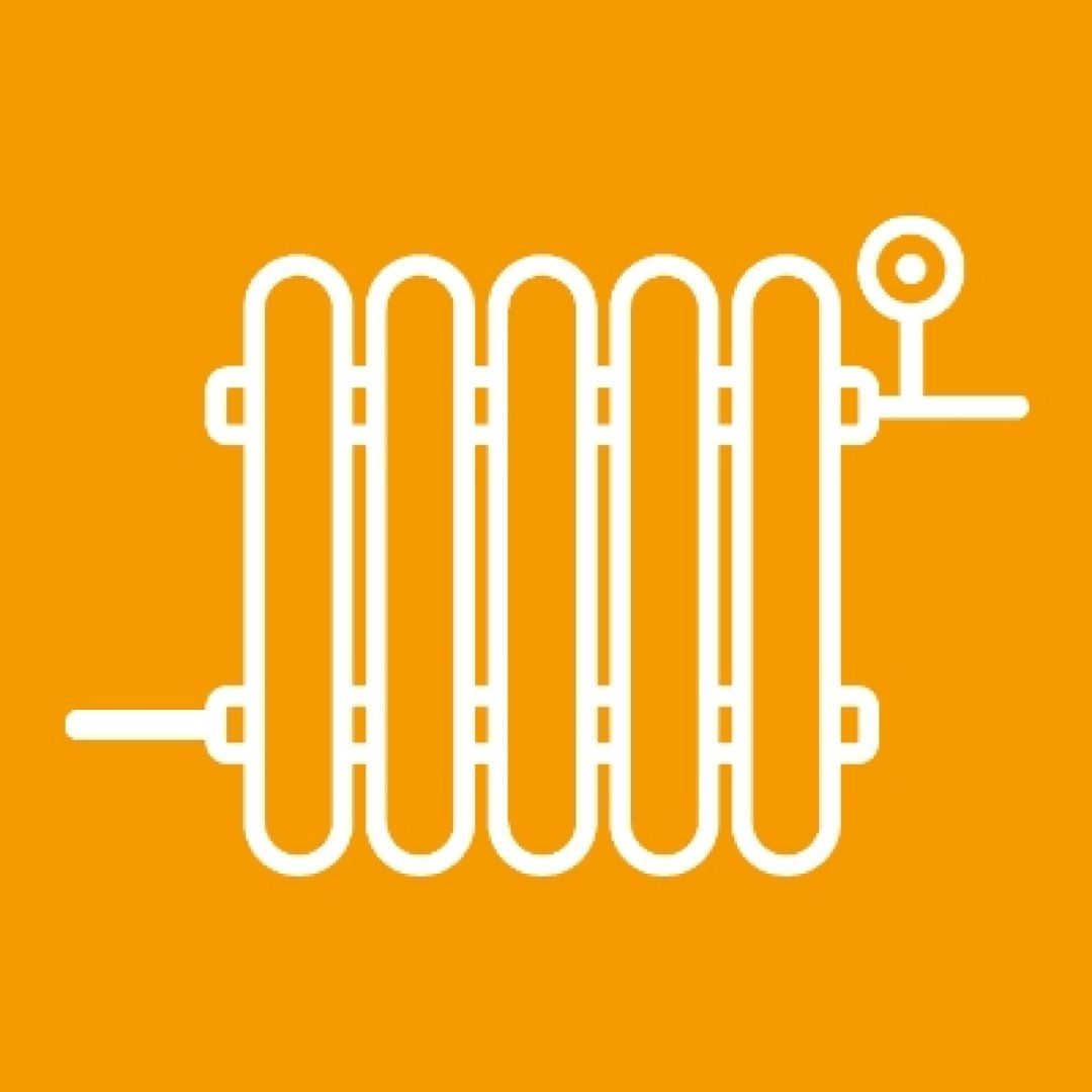 Das Icon symbolisiert die Montage eines neuen Heizkörpers, um den alten Heizkörper auszutauschen.