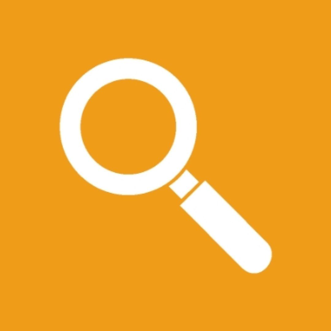 Eine Lupe symbolisiert das Untersuchen des Heizkörpers auf Roststellen vor dem Streichen.