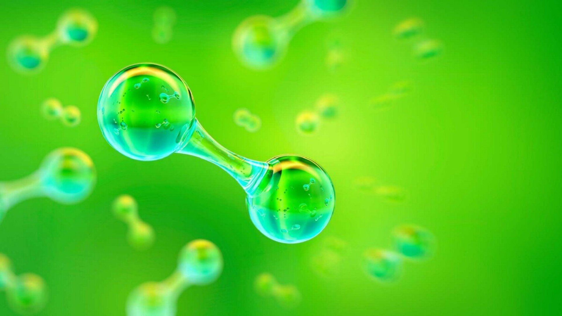 Zu sehen ist ein Gasmolekül aus grünem Wasserstoff.