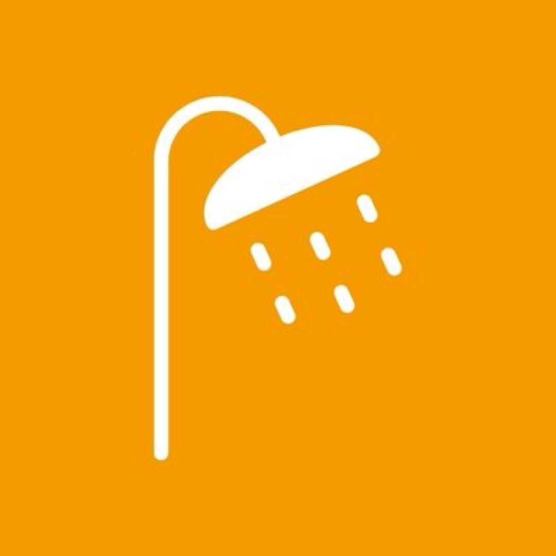 Ein Icon bildet eine Warmwasser-Dusche ab.