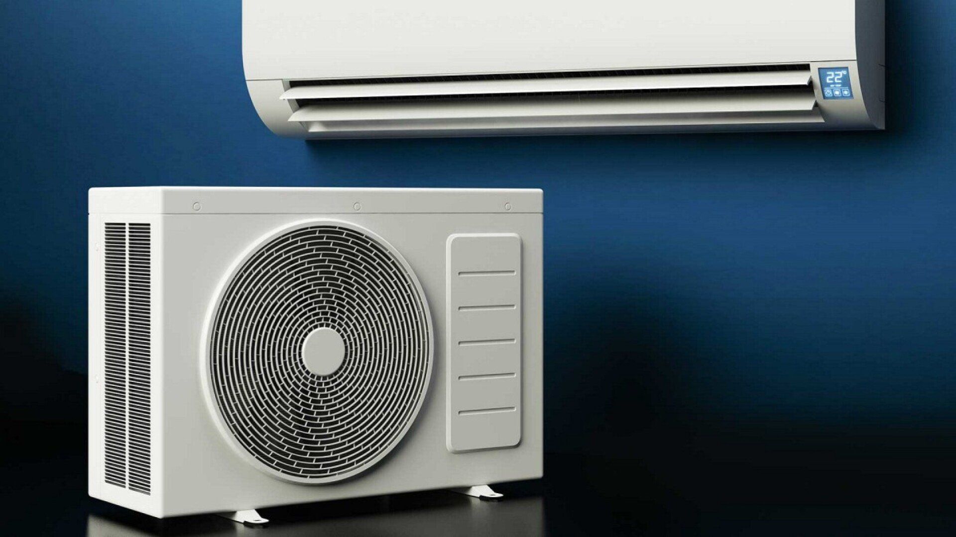 Das Bild zeigt eine Innen- und eine Außeneinheit einer Luft-Luft-Wärmepumpe