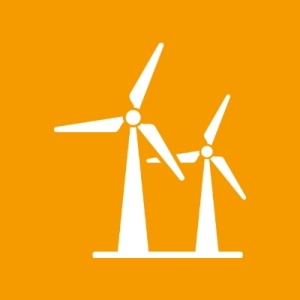 Ein Icon mit Windrädern symbolisiert die Effizienz von Windenergie als Teil der Vor- und Nachteile. 