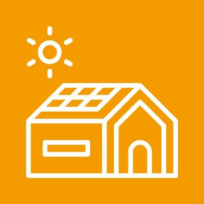 Ein Icon eines Solarmoduls auf einem Hausdach symbolisiert die Umstellung auf Eigenverbrauch Post EEG.